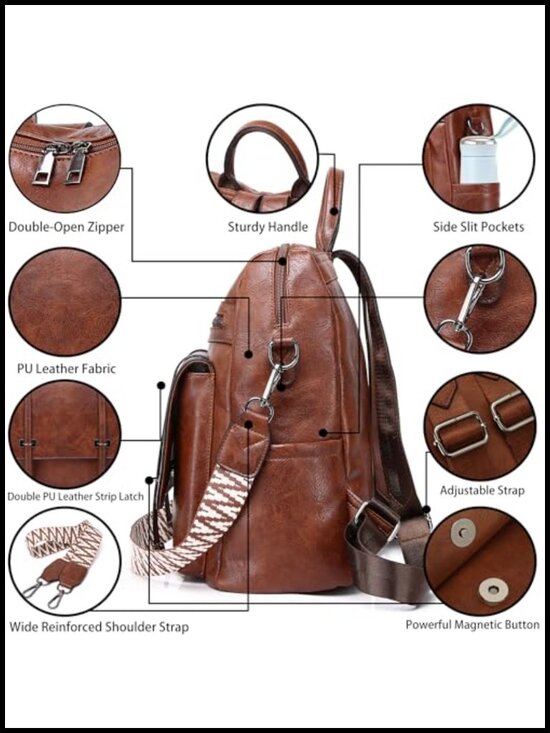 PU Leather Backpack Purse for Women, Fashion Convertible Shoulder Bag, Medium